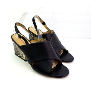 Talbots Amberley Womens Sz 10.5 Black Snake Print 3.75" Heel Slingback Sandals